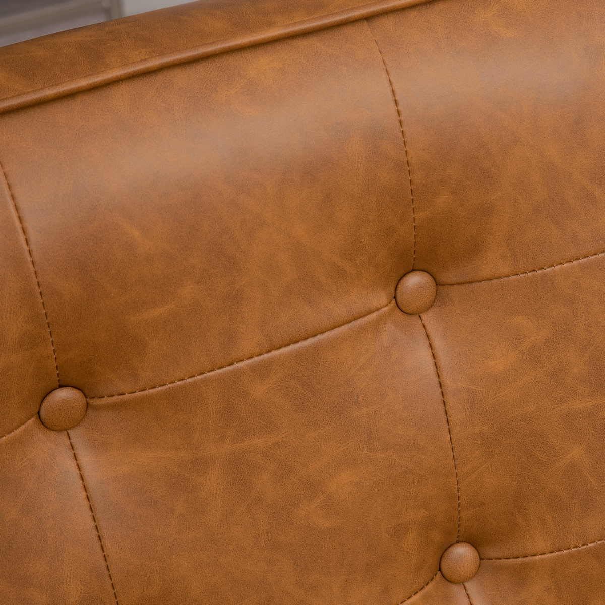 HOMCOM Accent Chair PU Leather Tufted Grey for Living Room close-up of brown faux leather tufted upholstery.