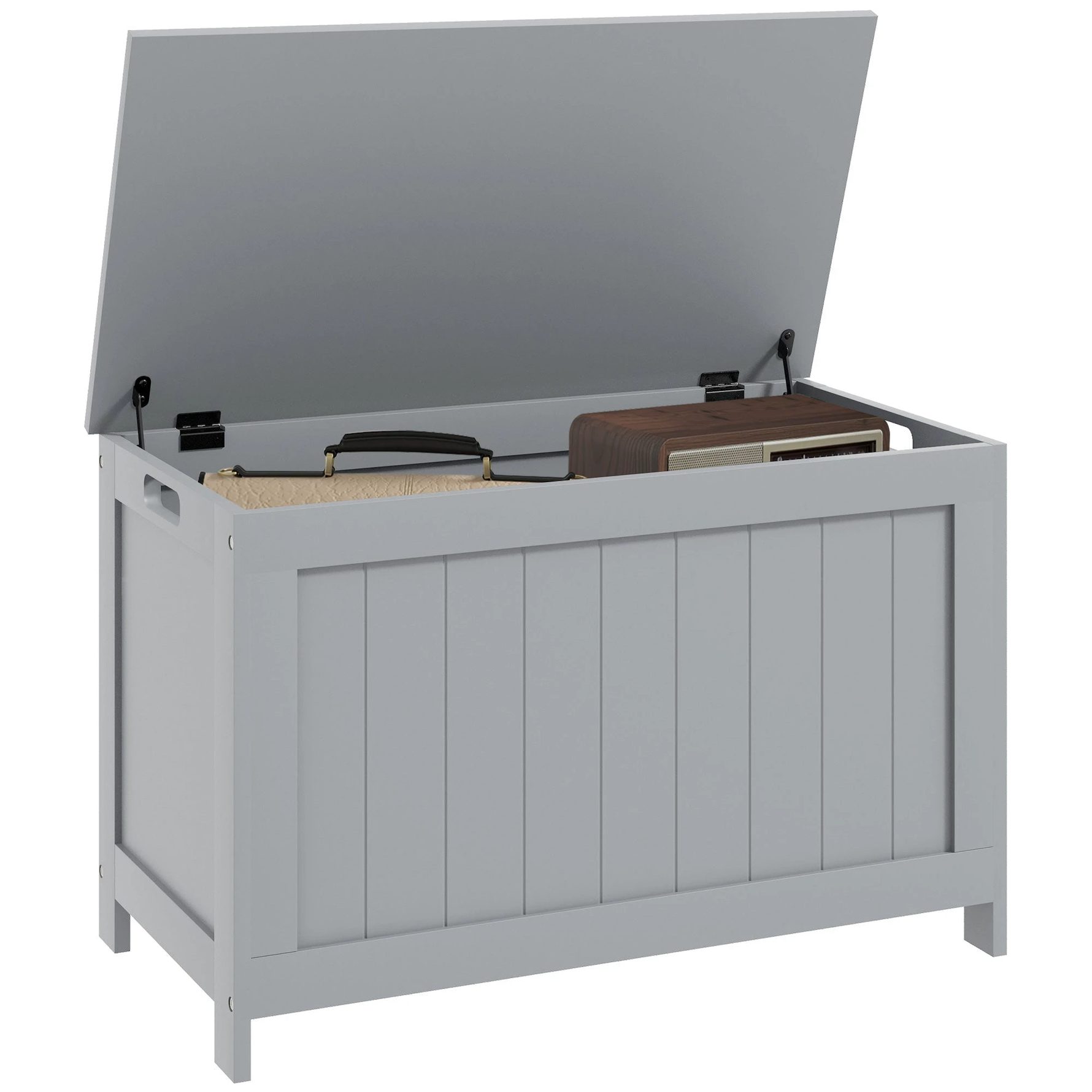 HOMCOM Storage Chest Bench Large White MDF With Two Safety Hinges For Living Room by HOMCOM