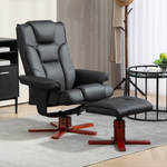 HOMCOM Reclining Armchair With Footstool For Living Room in black leather with matching footstool, modern home lounge.