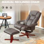 HOMCOM Reclining Armchair With Footstool For Living Room in brown leather with 135° recline and matching footstool.