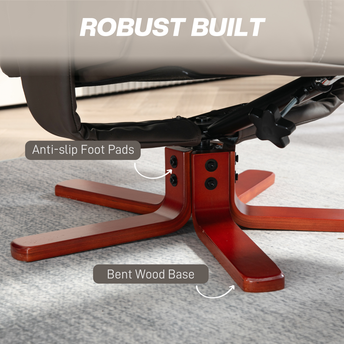 HOMCOM Reclining Armchair With Footstool For Living Room with anti-slip foot pads and bent wood base