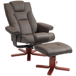 HOMCOM Reclining Armchair With Footstool For Living Room in brown leather with a wooden base.