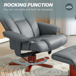 HOMCOM Reclining Armchair With Footstool For Living Room in gray leather with wooden base, ideal for lounging.