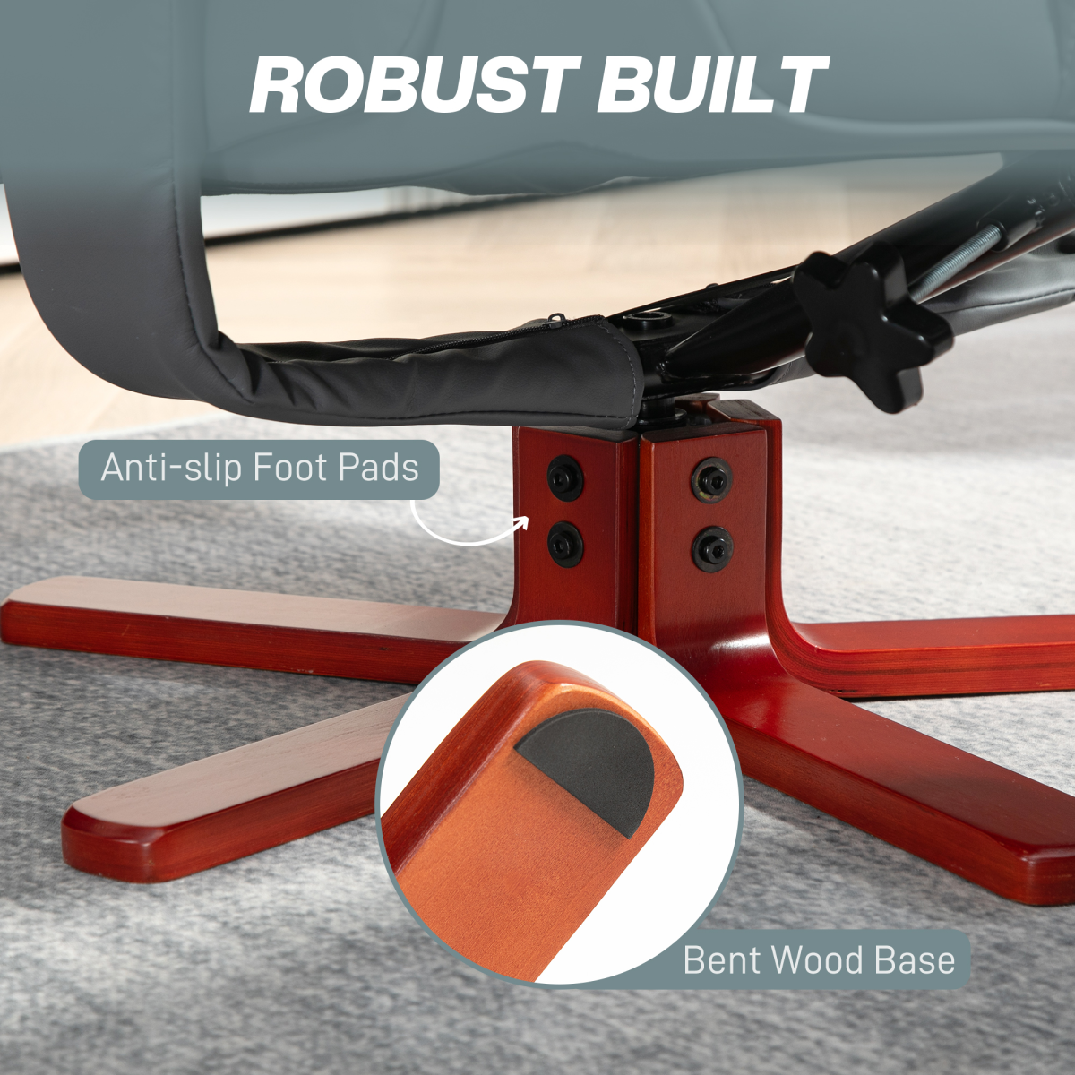 HOMCOM Reclining Armchair With Footstool For Living Room with anti-slip foot pads and bent wood base.