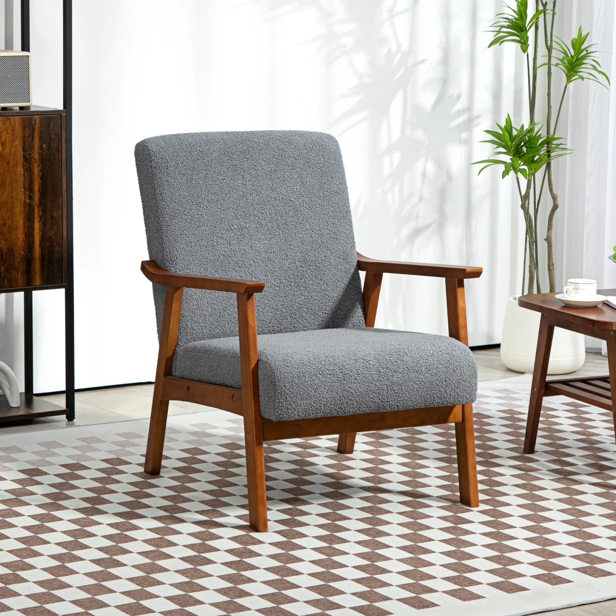 HOMCOM Armchair Wide Seat Boucle Fabric Living Room by HOMCOM