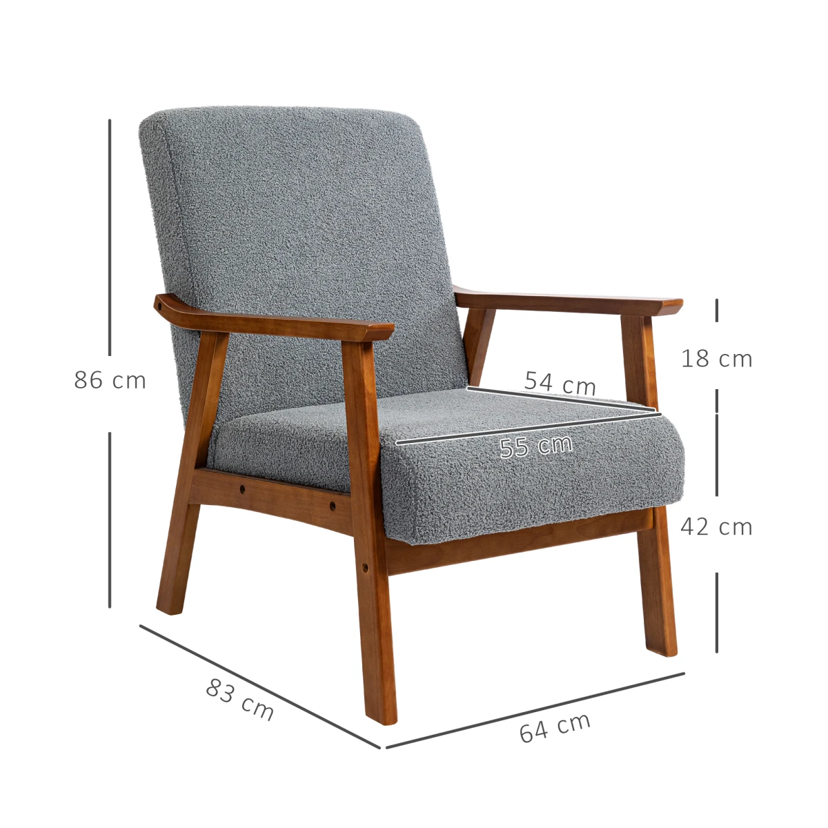 HOMCOM Armchair Wide Seat Boucle Fabric Living Room by HOMCOM