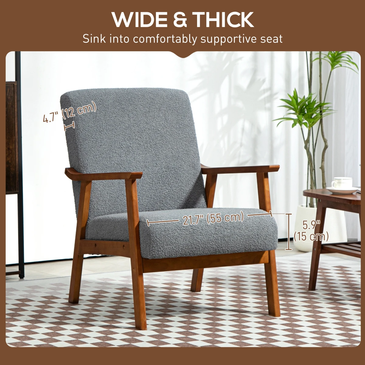 HOMCOM Armchair Wide Seat Boucle Fabric Living Room by HOMCOM