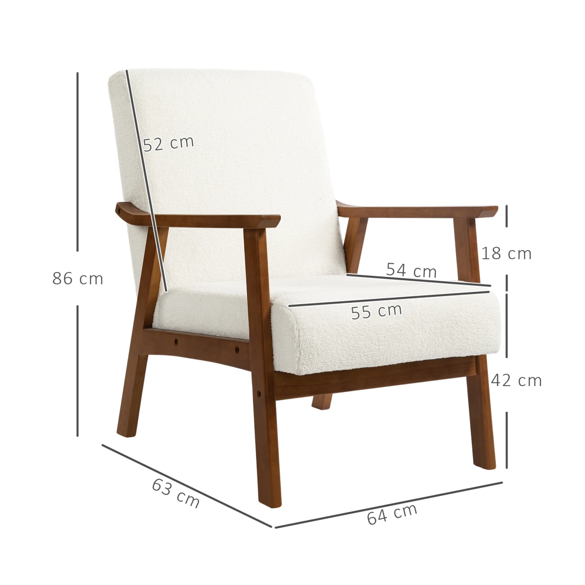 HOMCOM Armchair Wide Seat Boucle Fabric Living Room by HOMCOM