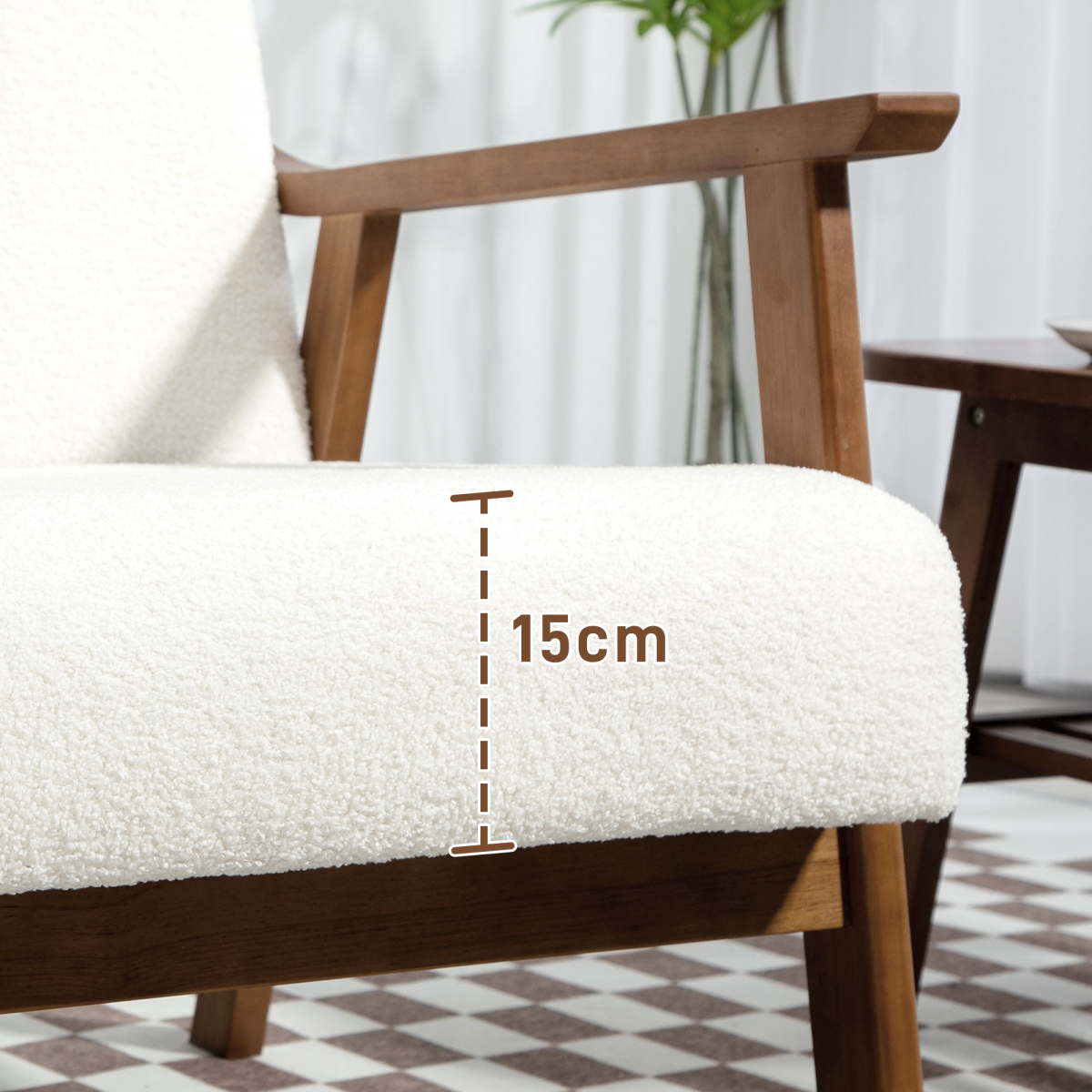 HOMCOM Armchair Wide Seat Boucle Fabric Living Room with soft cashmere-feel boucle on a natural wood frame.