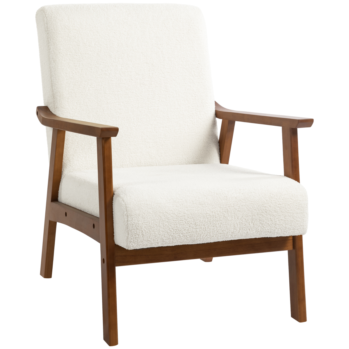 HOMCOM Armchair Wide Seat Boucle Fabric Living Room – cream boucle upholstery with warm wood frame.
