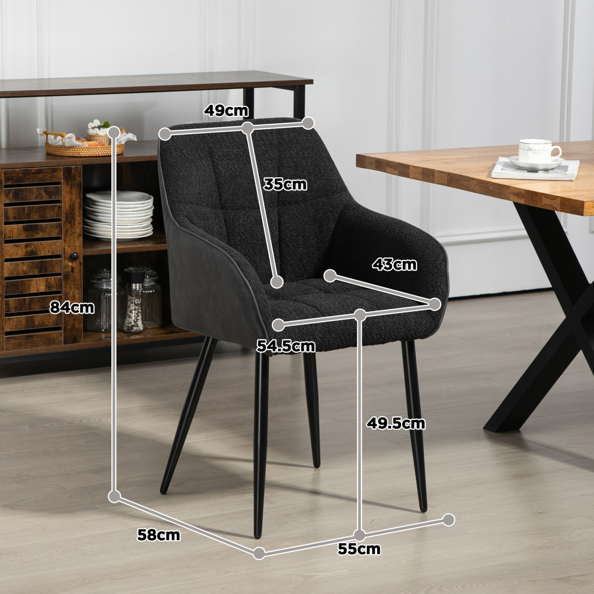 HOMCOM Accent Chair Compact Chenille For Living Room in a modern space, plush dark fabric with metal legs.