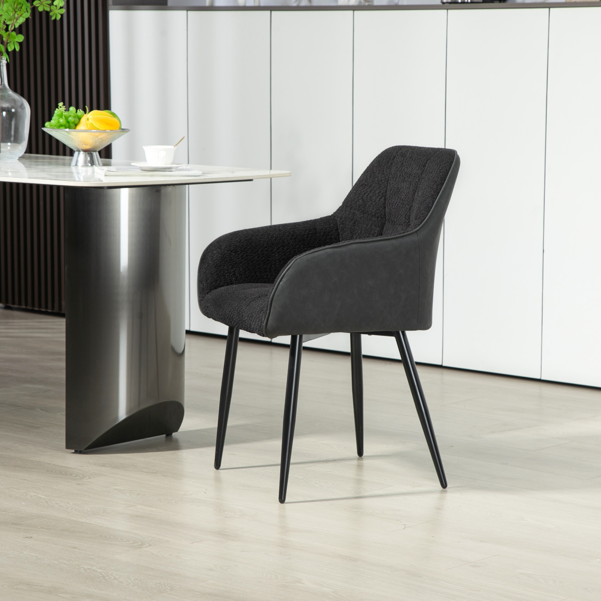 HOMCOM Accent Chair Compact Chenille For Living Room in charcoal with plush chenille and clean lines.