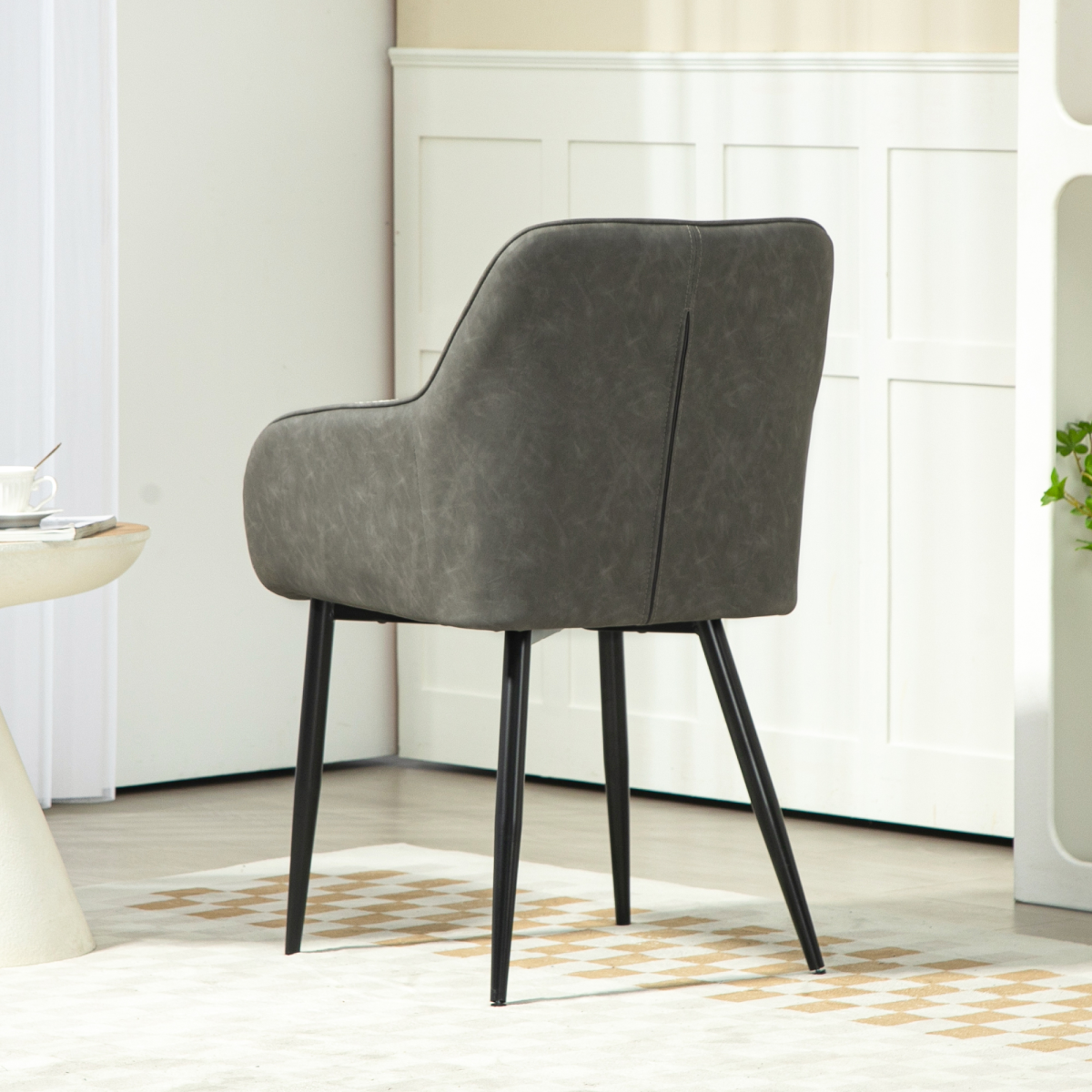 HOMCOM Accent Chair Compact Chenille For Living Room in dark gray upholstery with black legs.