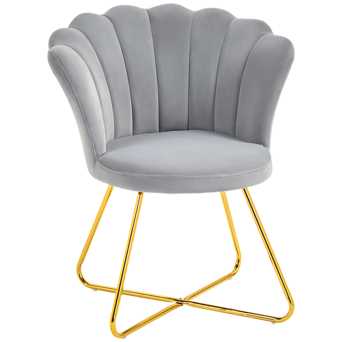 Grey velvet lotus-backrest accent chair with gold metal legs for living room