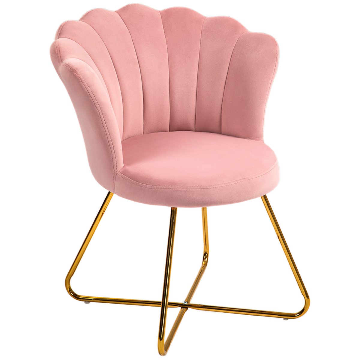 HOMCOM Velvet Accent Chair Lotus Backrest in pink velvet with a scalloped lotus back and gold metal legs.