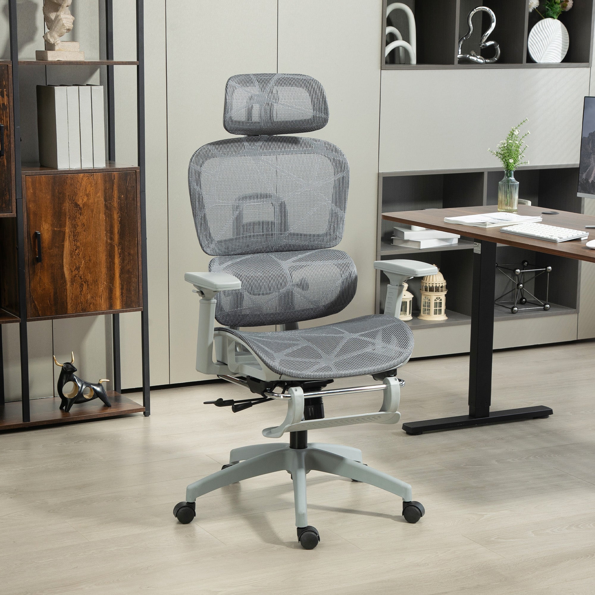 Homcom Ergonomic Office Chair Adjustable 3D Armrests Home in a home office with reclining back and removable headrest.