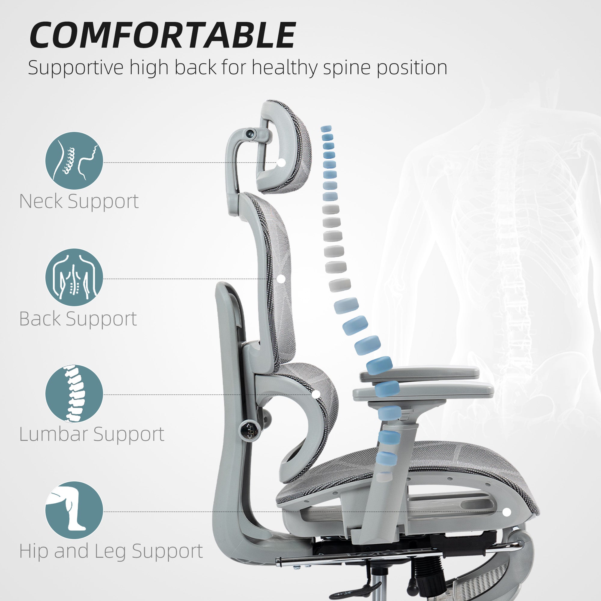 Homcom Ergonomic Office Chair Adjustable 3D Armrests Home by Homcom with 135° recline and lumbar/neck support