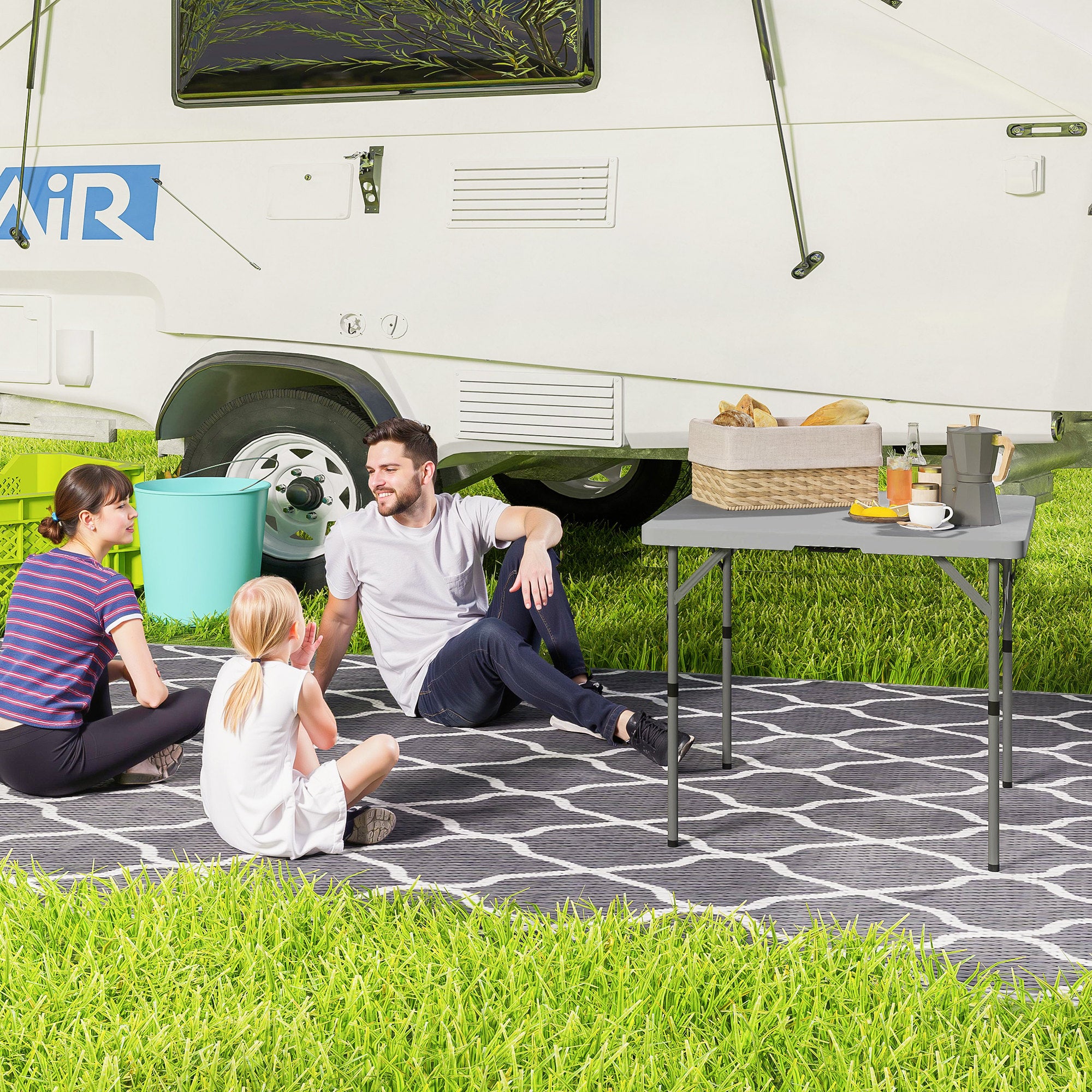 Homcom Ergonomic Office Chair Adjustable 3D Armrests Home outdoors: family by camper table with food