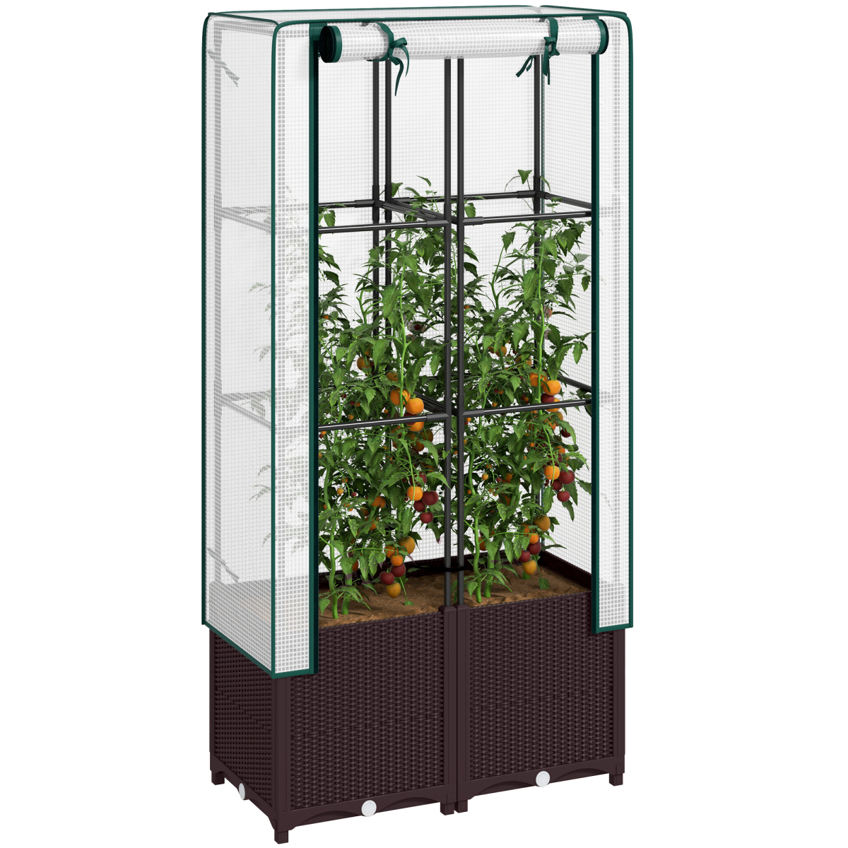 Outsunny 80x40x140 cm plastic planter with trellis, tall freestanding unit with protective cover for climbing plants.