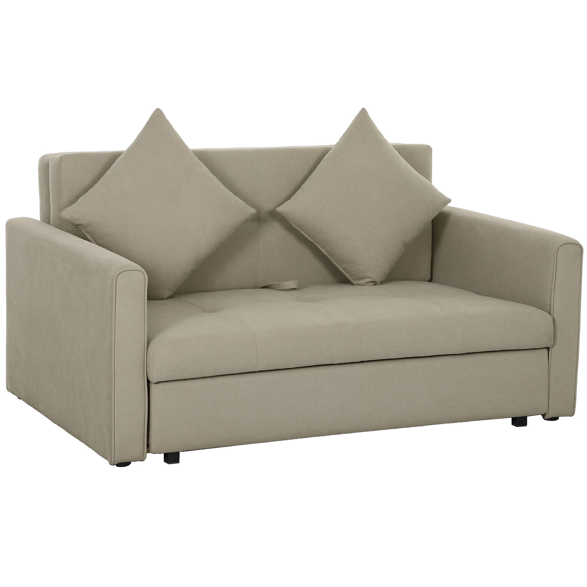Premium Convertible Loveseat 60in Wide With Storage Office by Home Symphony; beige fabric, 2-seat sofa folding to bed.