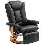 HOMCOM Reclining Armchair 135Degree Footrest LivingRoom – black leather with 360° swivel wooden base.