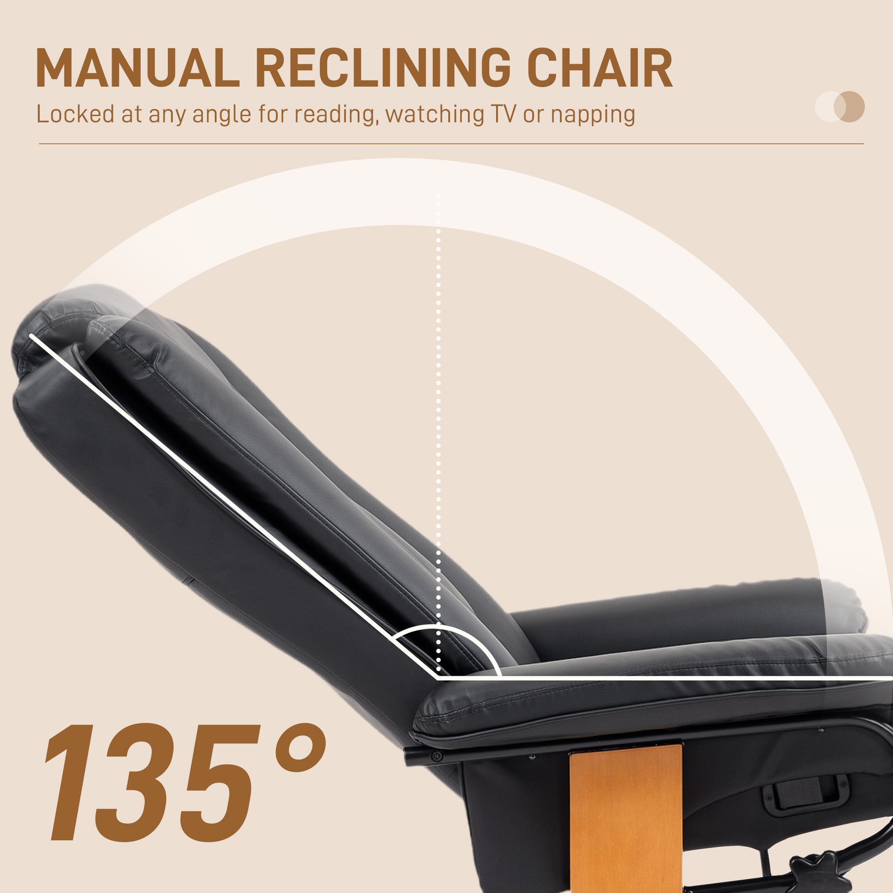 HOMCOM Reclining Armchair 135Degree Footrest LivingRoom with 135° recline and built-in footrest for living-room seating