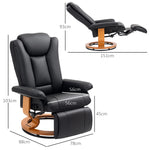 HOMCOM Reclining Armchair 135Degree Footrest LivingRoom - black leather recliner with 360° swivel wooden base