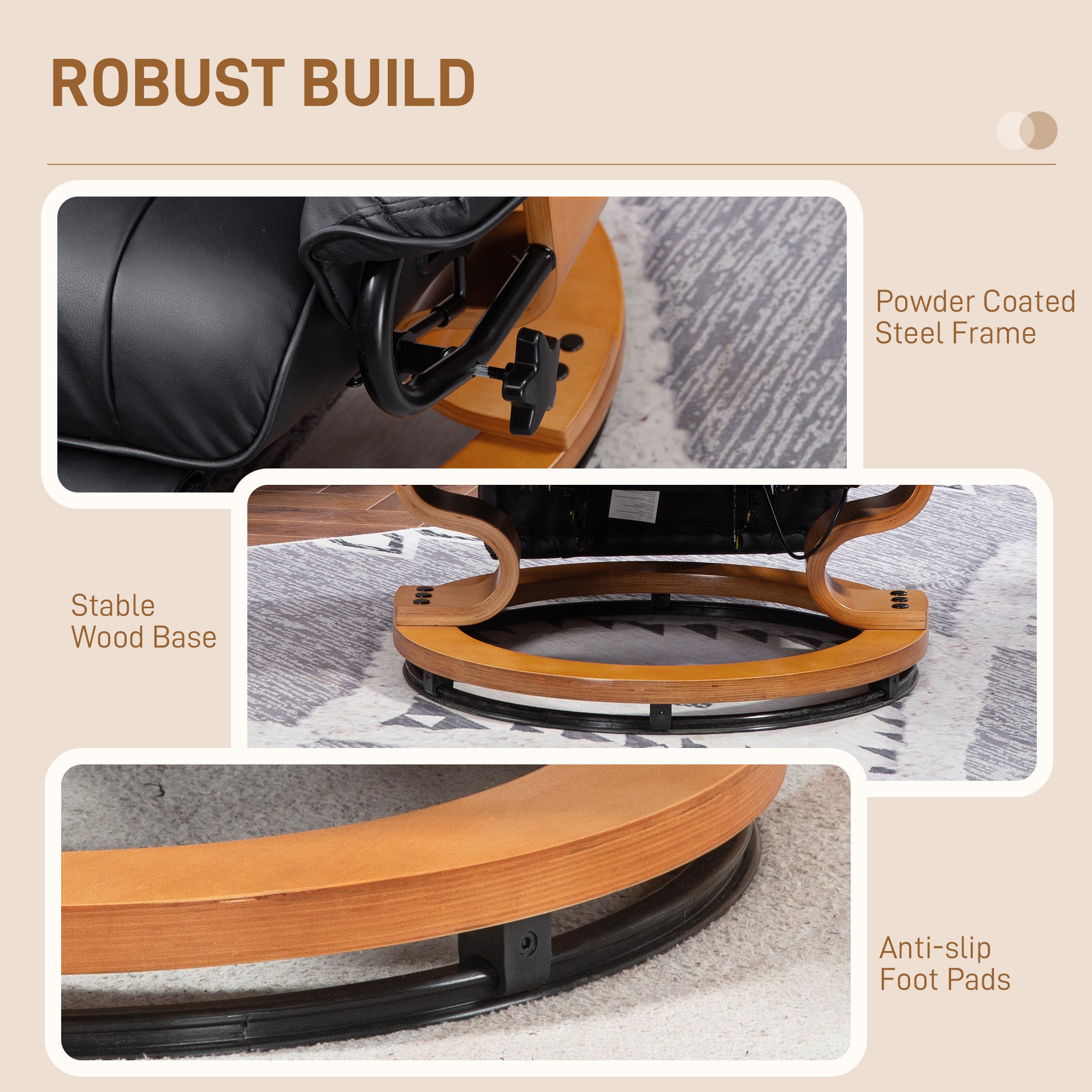 HOMCOM Reclining Armchair 135Degree Footrest LivingRoom with a 360° swivel base, powder-coated steel frame.