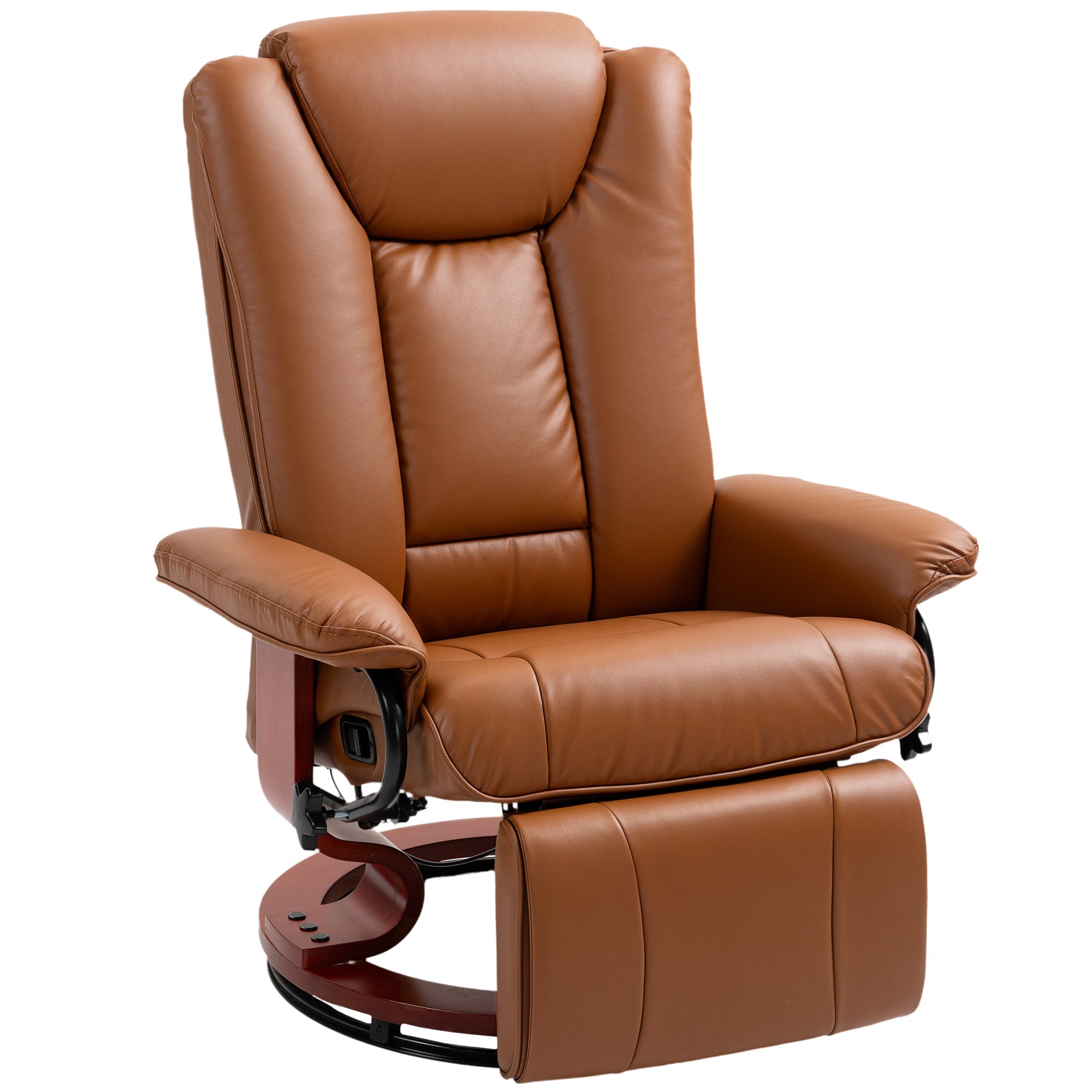 HOMCOM Reclining Armchair 135Degree Footrest LivingRoom in brown leather with built-in footrest and swivel base.