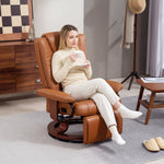 HOMCOM Reclining Armchair 135Degree Footrest LivingRoom - a woman relaxing in brown leather recliner with swivel base.