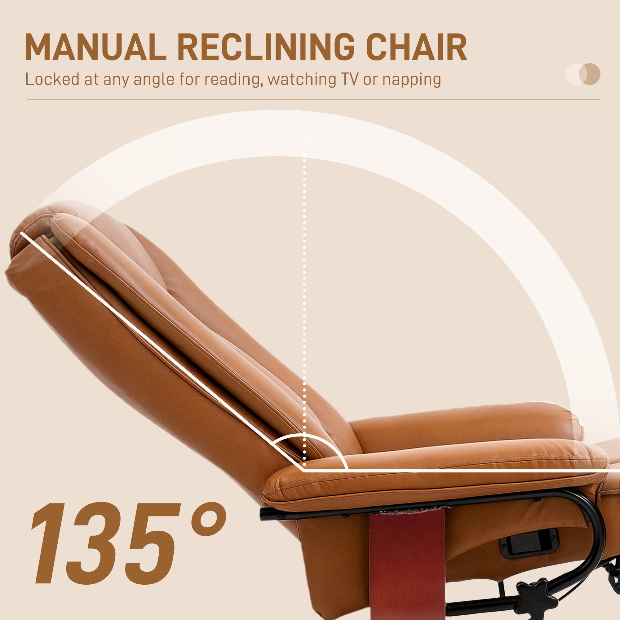 HOMCOM Reclining Armchair 135Degree Footrest LivingRoom brown recliner with a 135Degree back and built-in footrest.