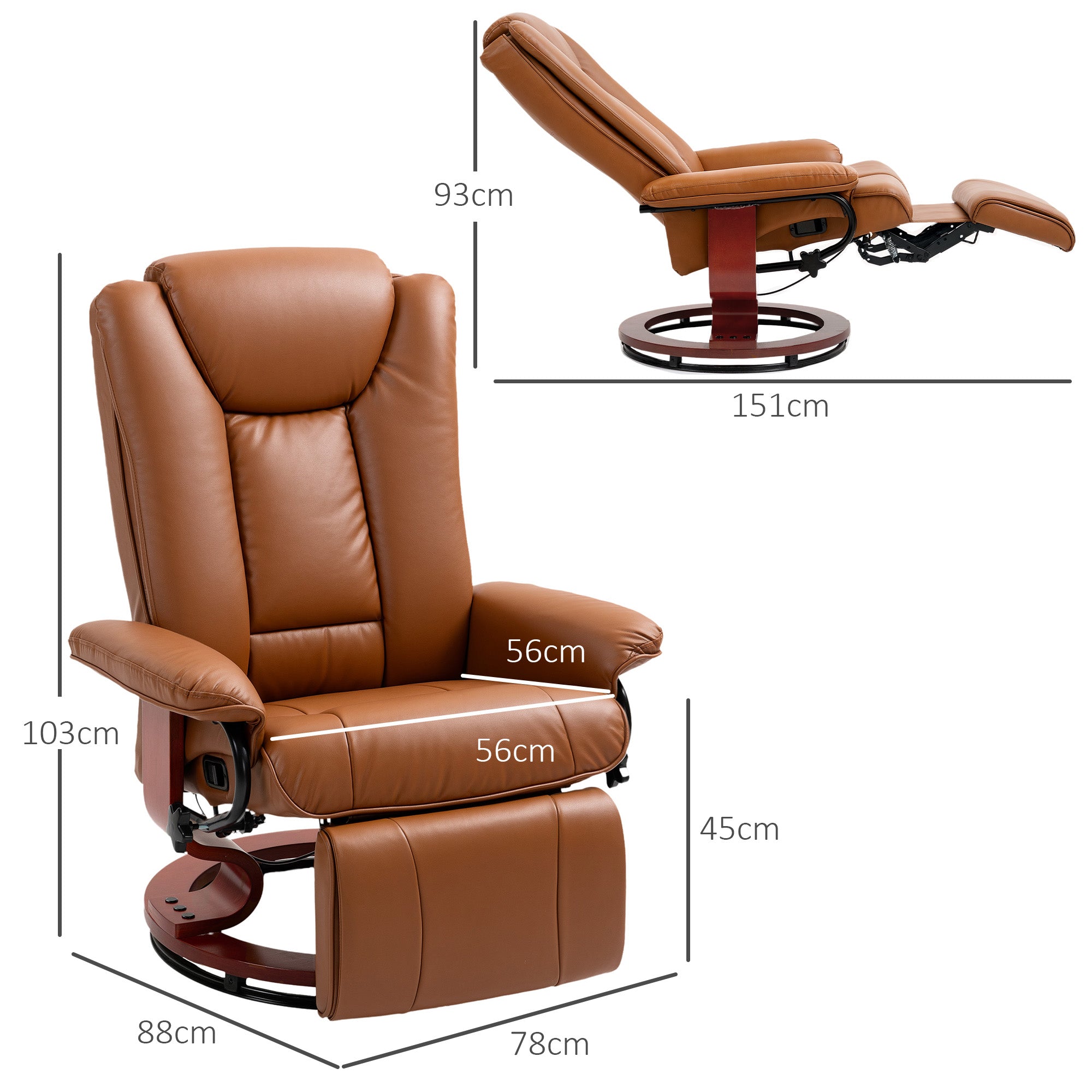 HOMCOM Reclining Armchair 135Degree Footrest LivingRoom with 360° swivel base for living room comfort