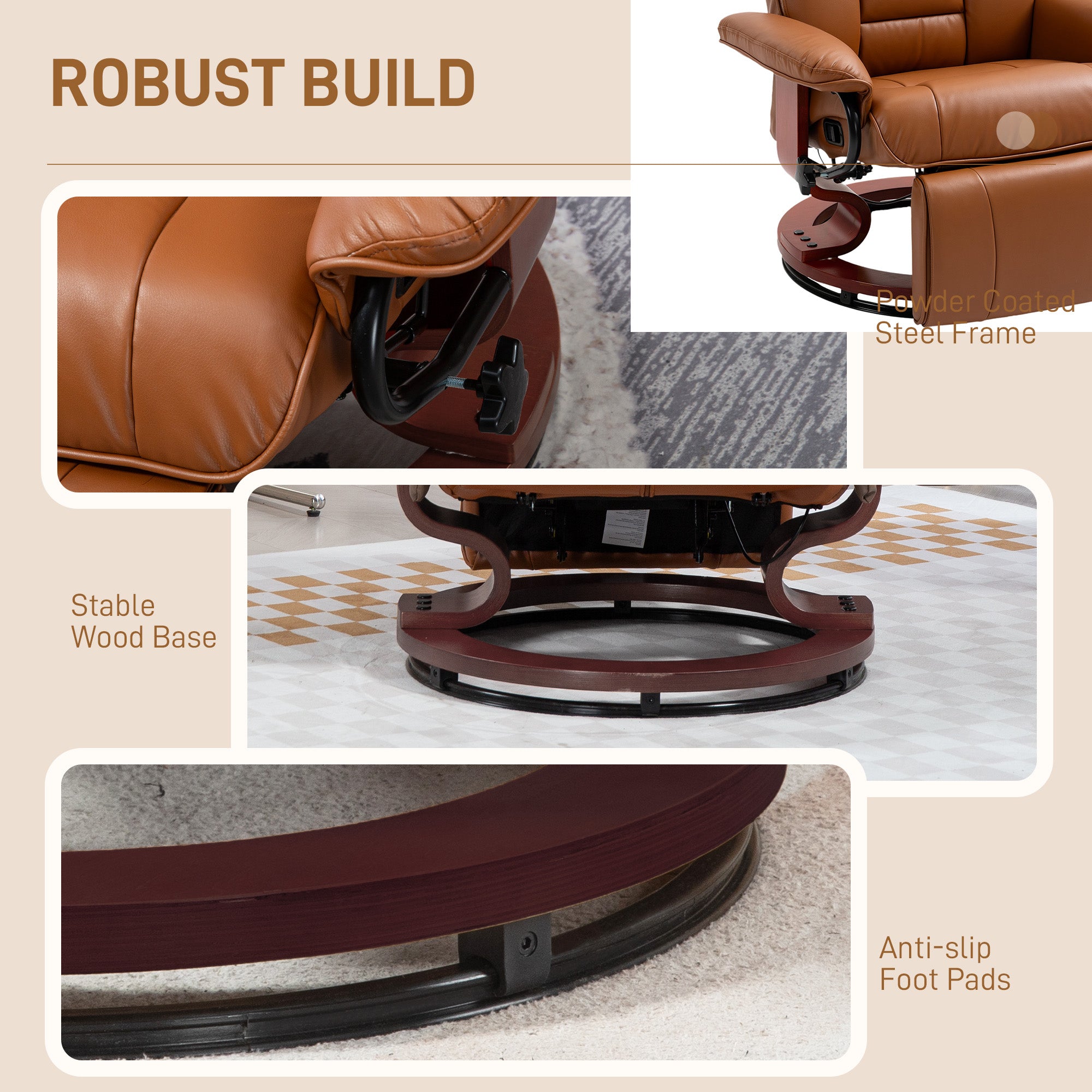 HOMCOM Reclining Armchair 135Degree Footrest LivingRoom with built-in footrest, 360° swivel base and anti-slip pads.