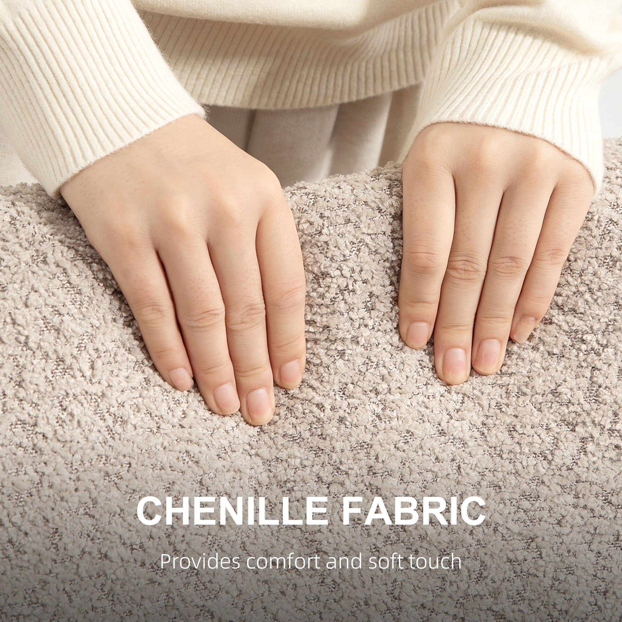 Homcom Chenille Loveseat 138 cm S Springs For Small Rooms: close-up of soft chenille fabric with hands feeling texture