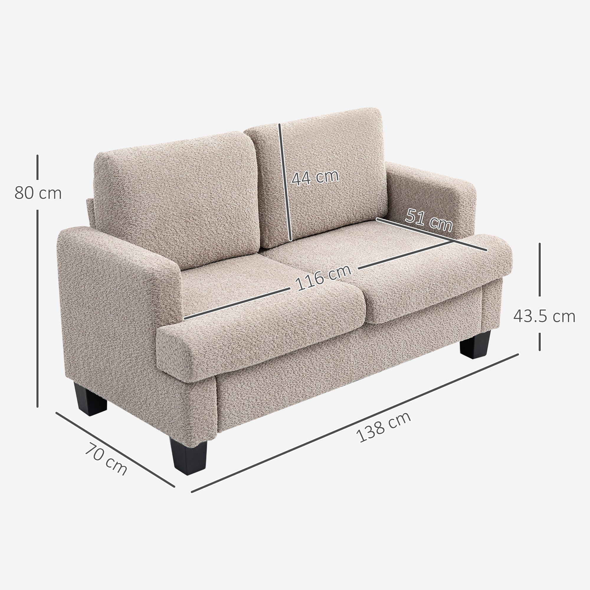 Homcom Chenille Loveseat 138 cm S Springs For Small Rooms compact sofa in soft blue-grey chenille