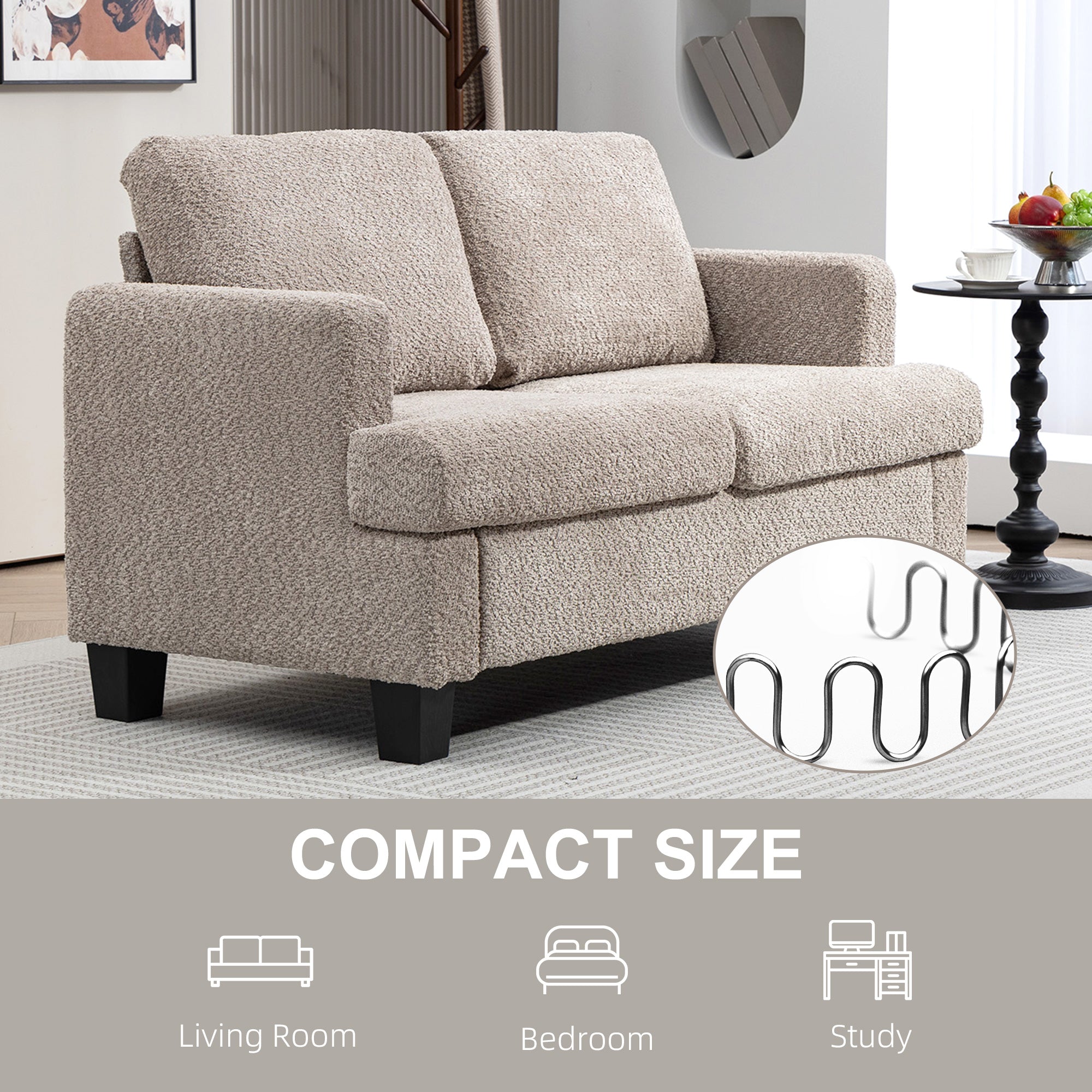 Homcom Chenille Loveseat 138 cm S Springs For Small Rooms in soft beige chenille for compact living spaces.