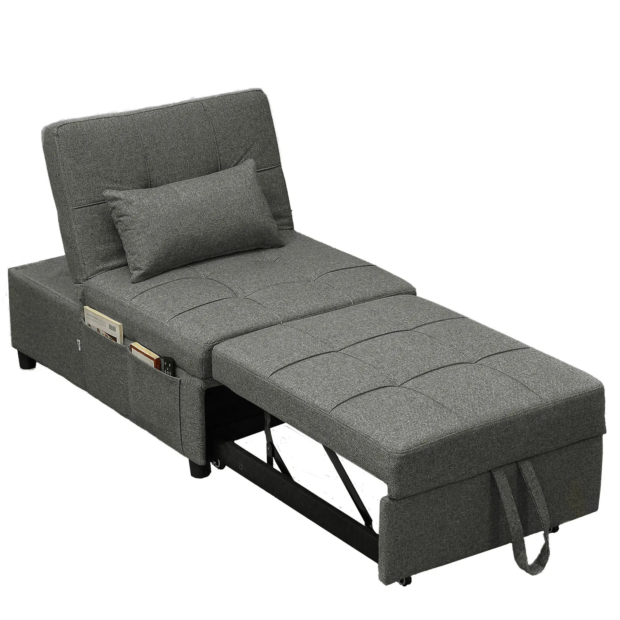 HOMCOM HOMCOM 4-in-1 Pull Out Sleeper Chair Bed with Pockets - Sofa Bed