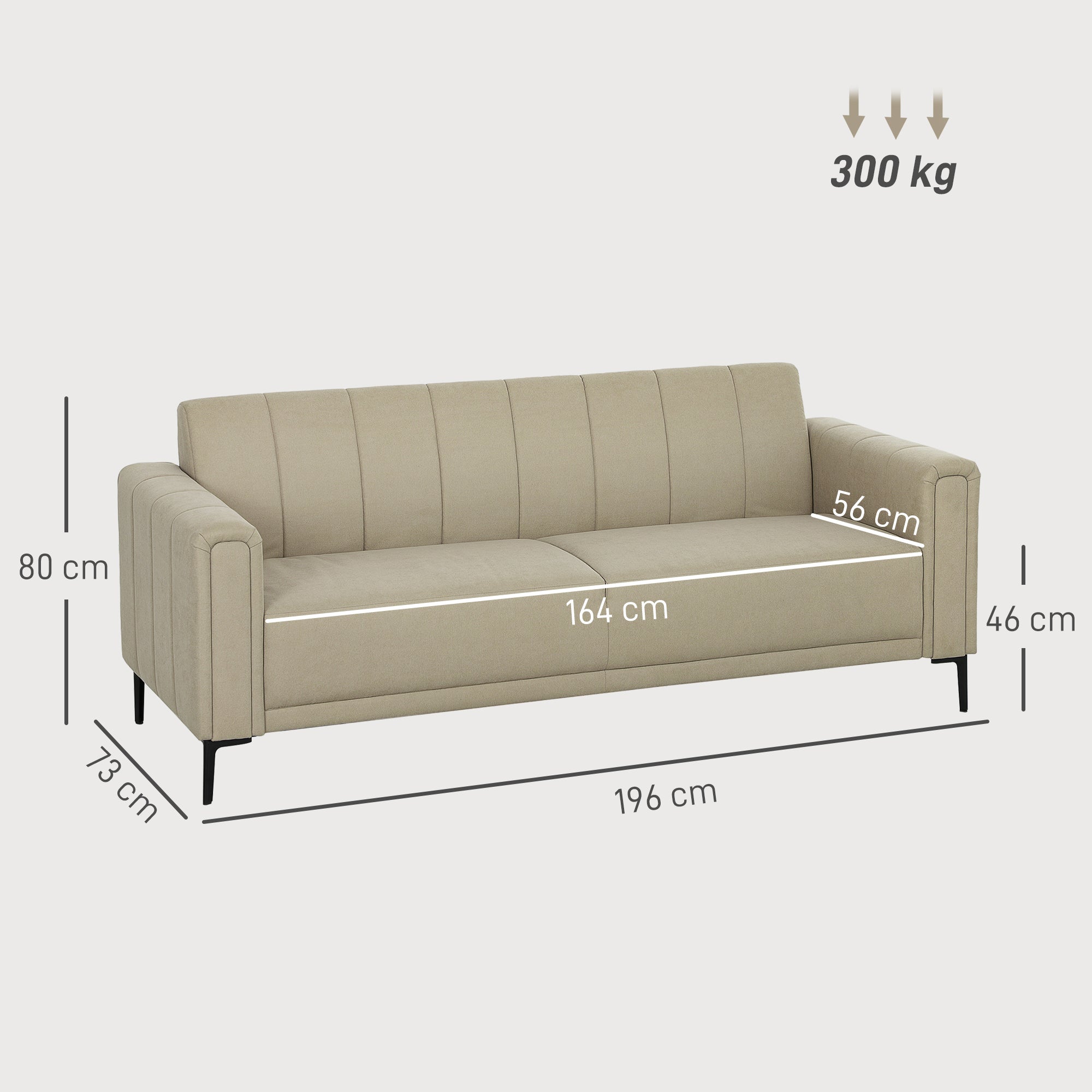 HOMCOM Three Seater Sofa Full Size Channel Tufted For Home — beige linen-look upholstery, 3 seats.
