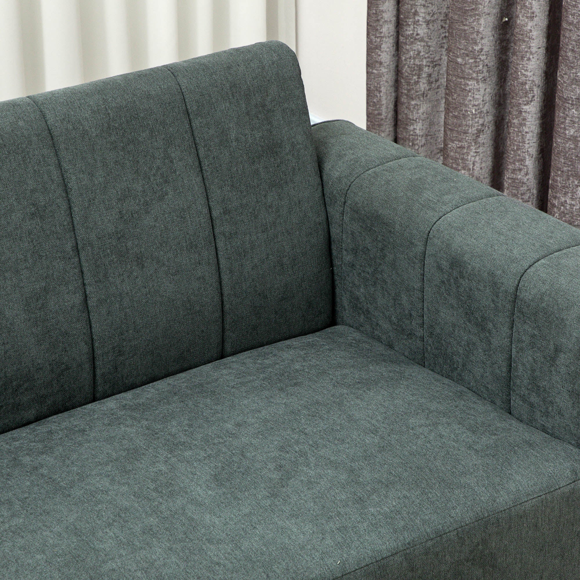 HOMCOM Three Seater Sofa Full Size Channel Tufted For Home close-up of dark teal linen-look upholstery.