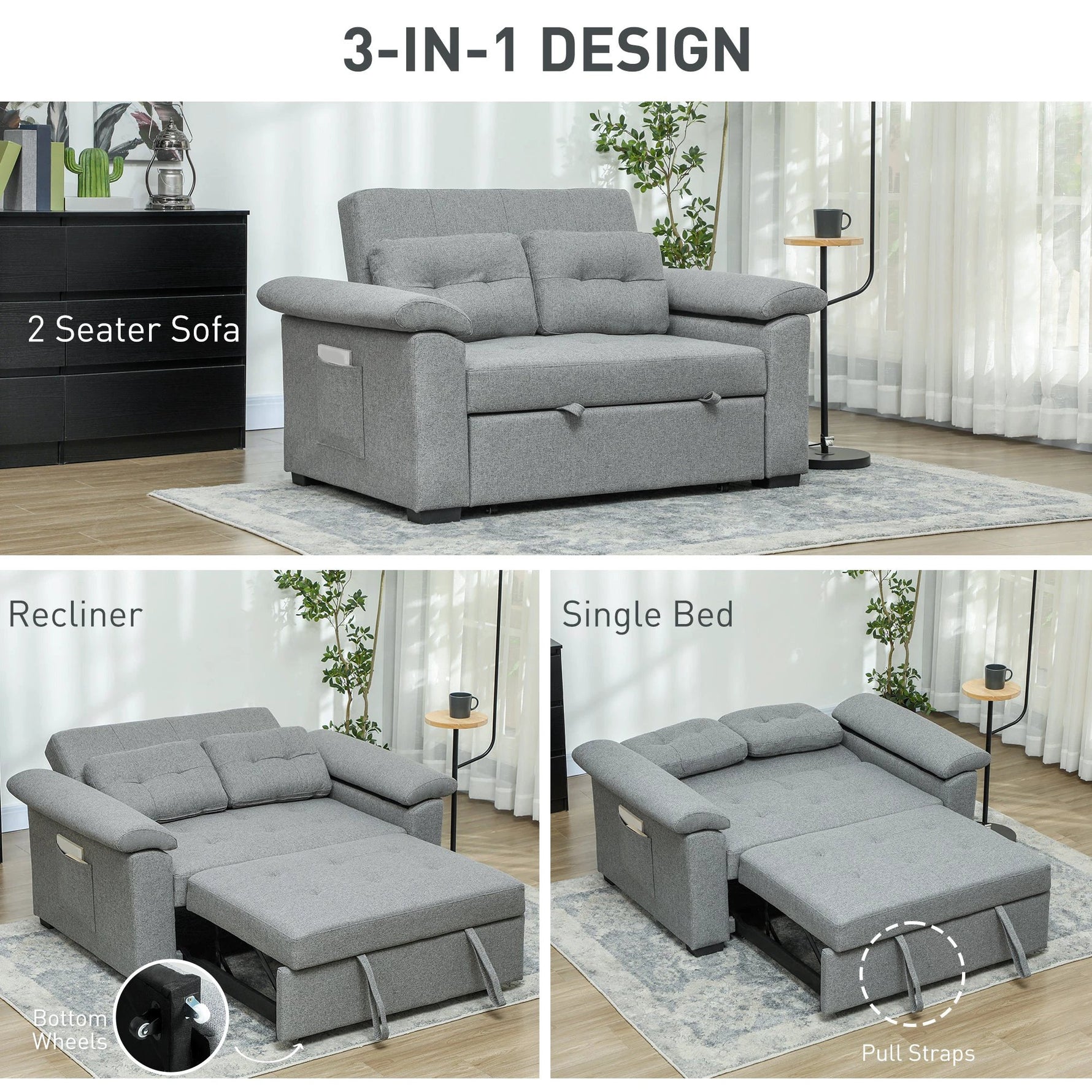 HOMCOM Homcom Sofa Bed Two Seater Click Clack For Living Room - Sofa Bed