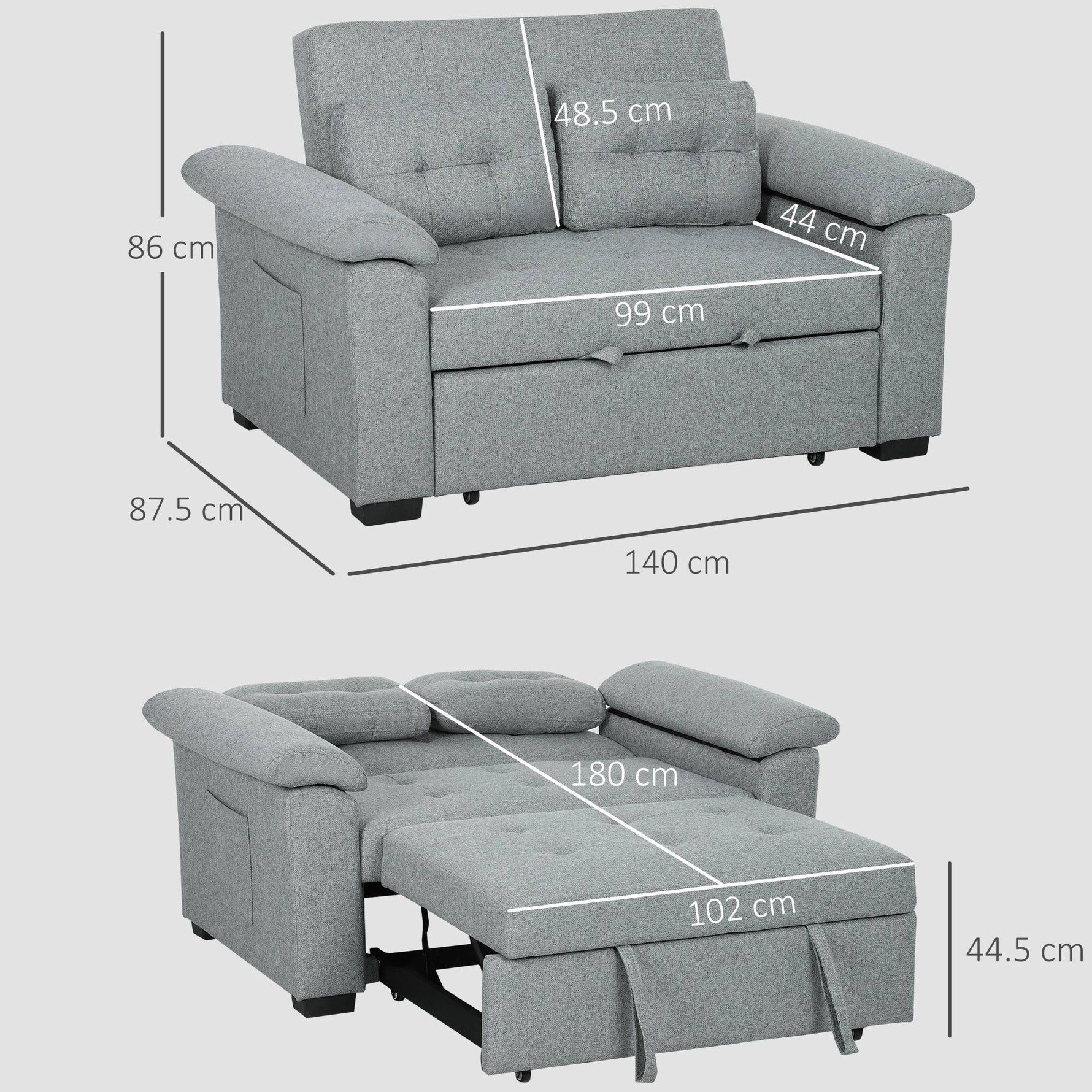 HOMCOM Homcom Sofa Bed Two Seater Click Clack For Living Room - Sofa Bed