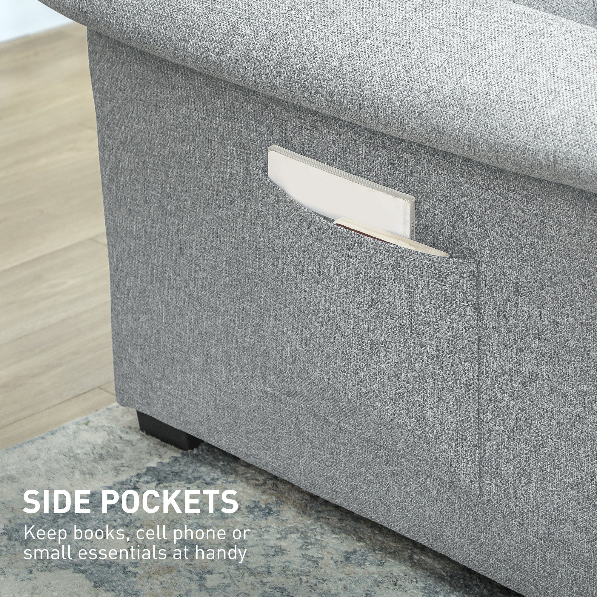 Homcom Sofa Bed Two Seater Click Clack For Living Room featuring grey fabric and a side pocket.