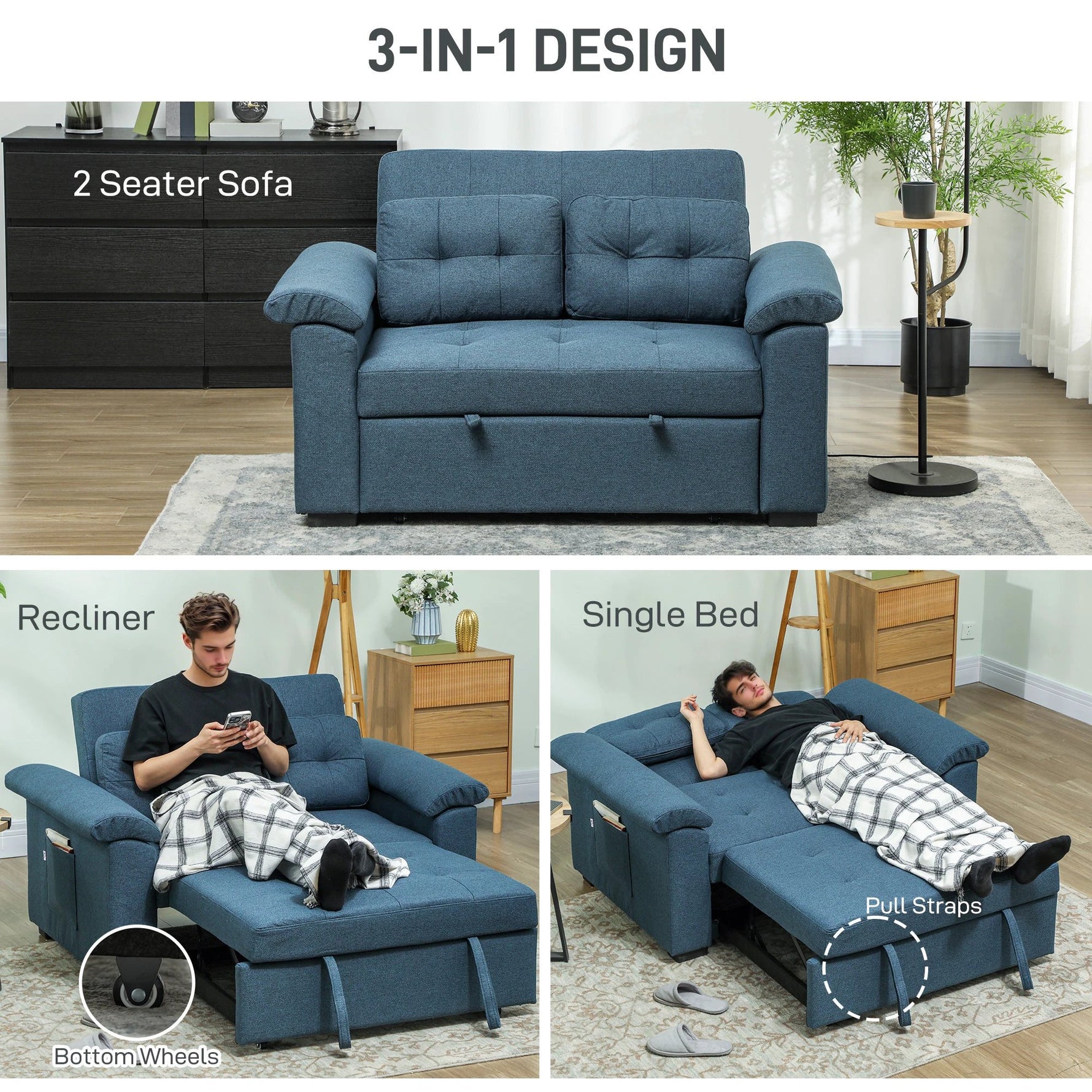 Homcom Sofa Bed Two Seater Click Clack For Living Room by HOMCOM