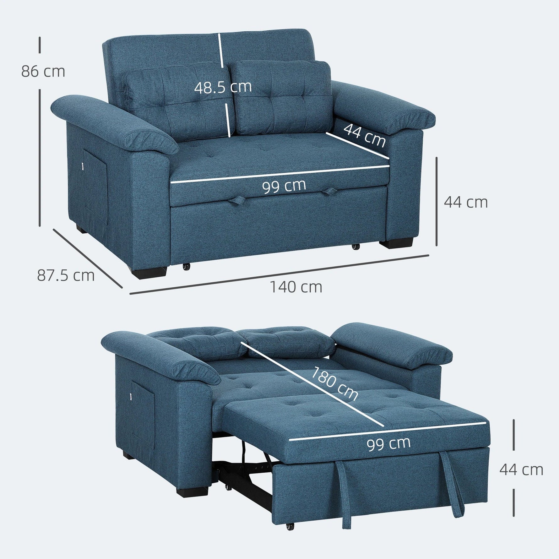 Homcom Sofa Bed Two Seater Click Clack For Living Room by HOMCOM