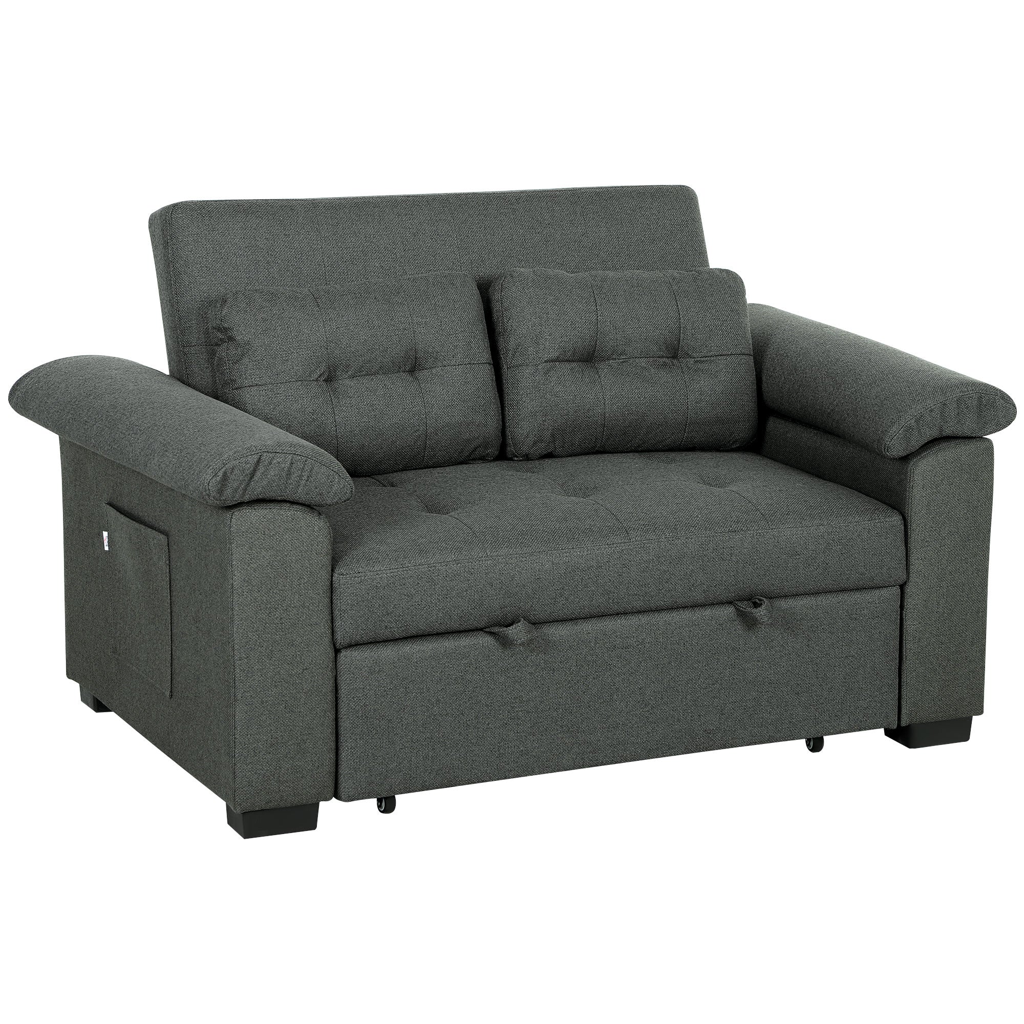 Homcom Sofa Bed Two Seater Click Clack For Living Room in dark grey fabric, versatile 3-in-1 sofa bed