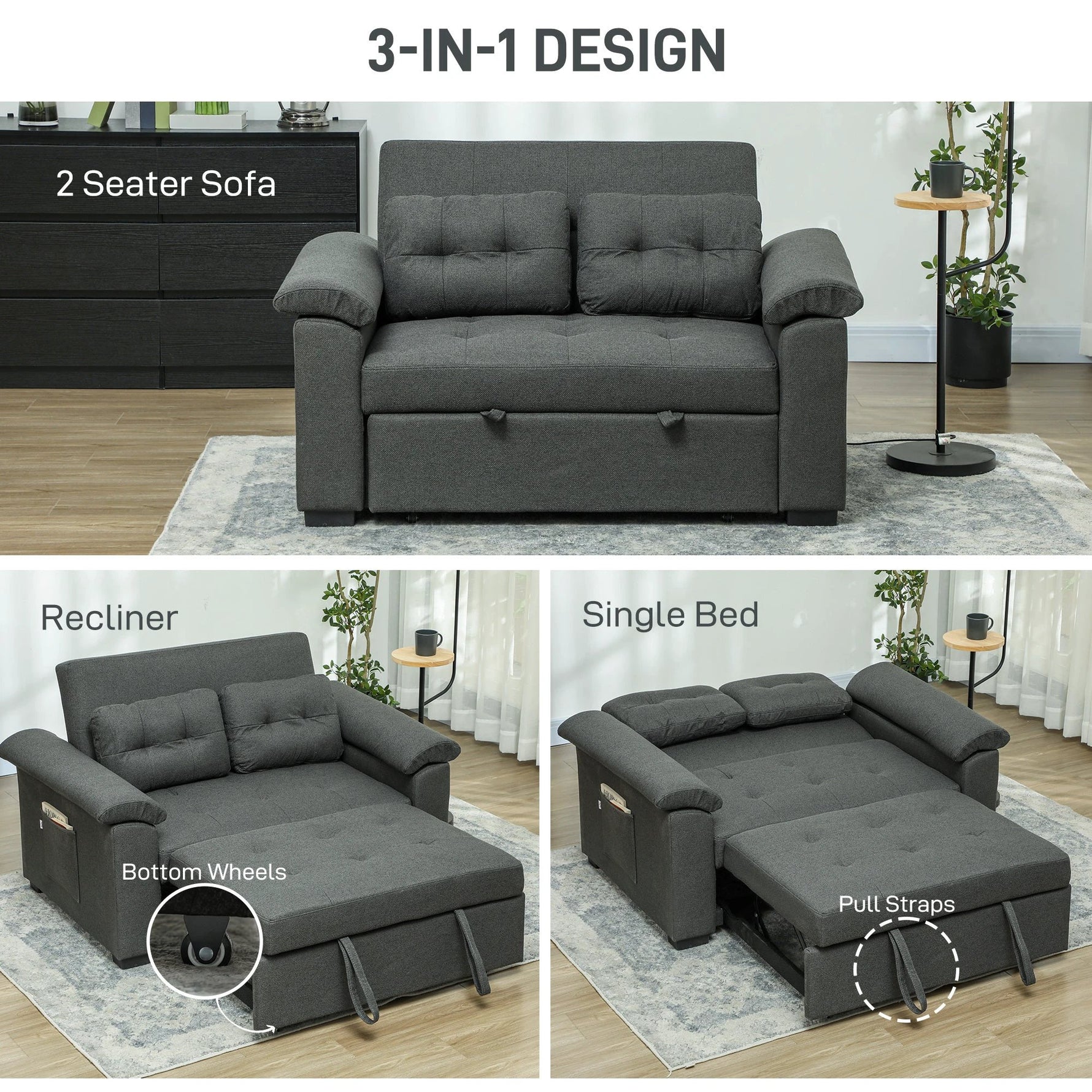 Homcom Sofa Bed Two Seater Click Clack For Living Room by HOMCOM