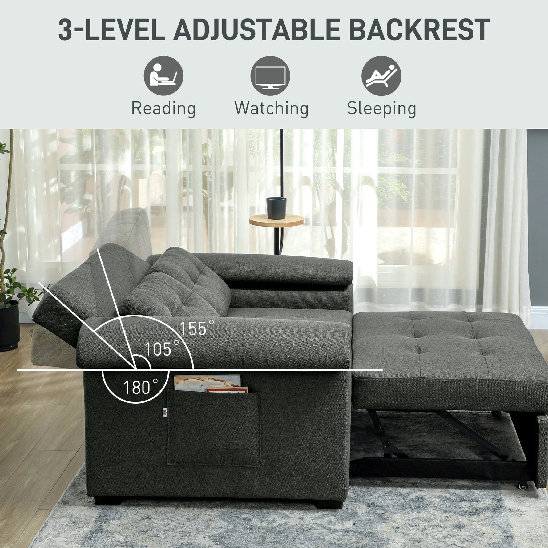 Homcom Sofa Bed Two Seater Click Clack For Living Room by HOMCOM