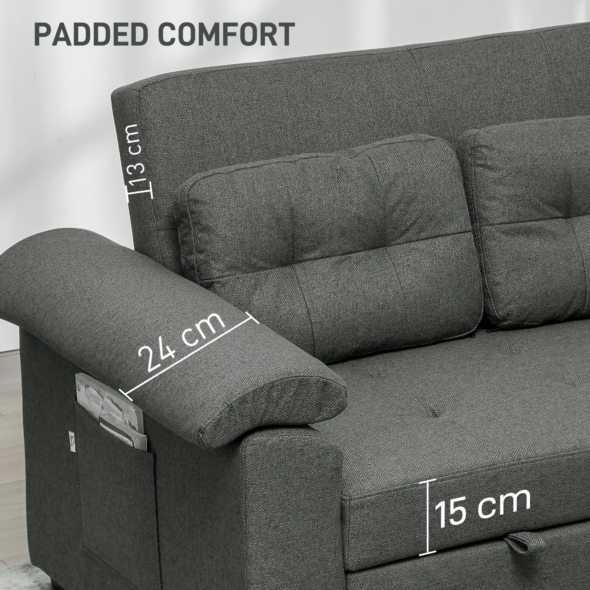 Homcom Sofa Bed Two Seater Click Clack For Living Room in dark grey fabric, versatile 3-in-1 seating.