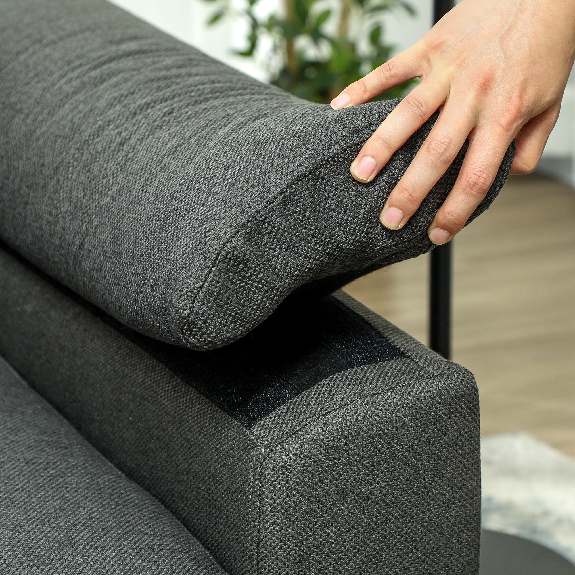 Homcom Sofa Bed Two Seater Click Clack For Living Room in dark grey fabric; cushion being lifted.