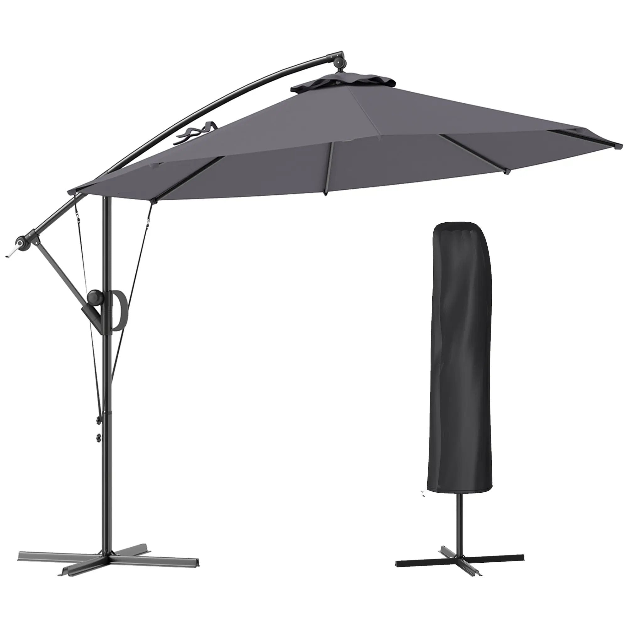 Outsunny Outsunny 3(m) Cantilever Banana Parasol with Cover Wind Strap UPF50+ - Parasol